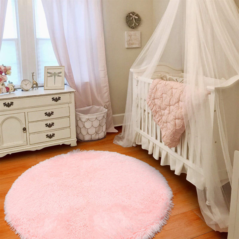 Glaustoncn Pink Round Rug For Girls Bedroom,Fluffy Circle Rug 5'X5' For